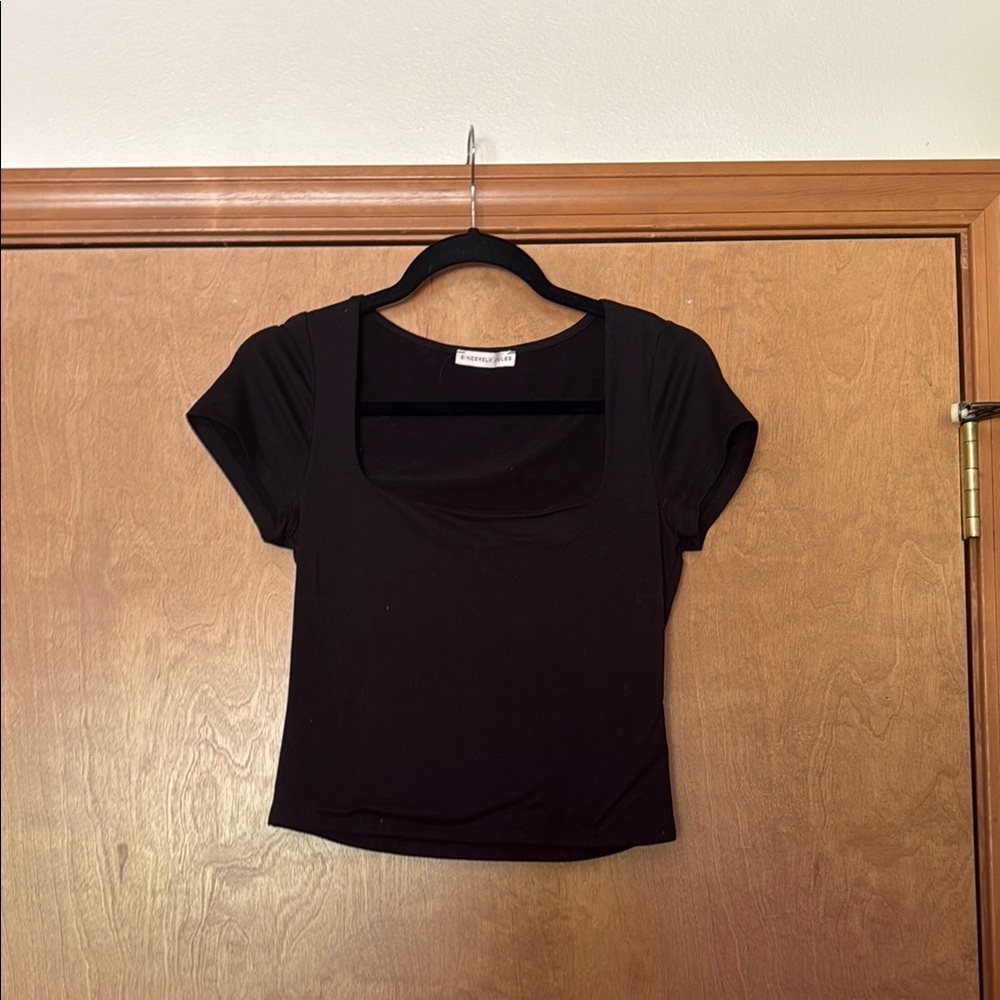 Sincerely Jules Black Square Neck Fitted Crop T-Shirt
